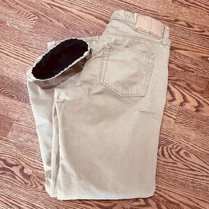 Eddie Bauer Mens Tan Fleece Lined Straight Fit Khaki Canvas Work Pants Sz 34x34